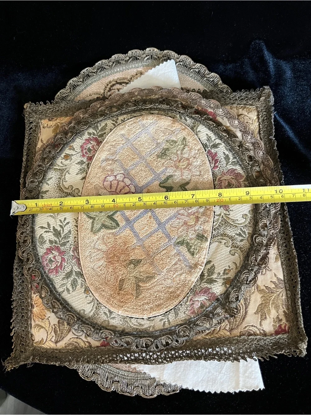 Lot of 5 Vintage 50s European Tapestry Dresser Table Doilies Rugs Velvet Back